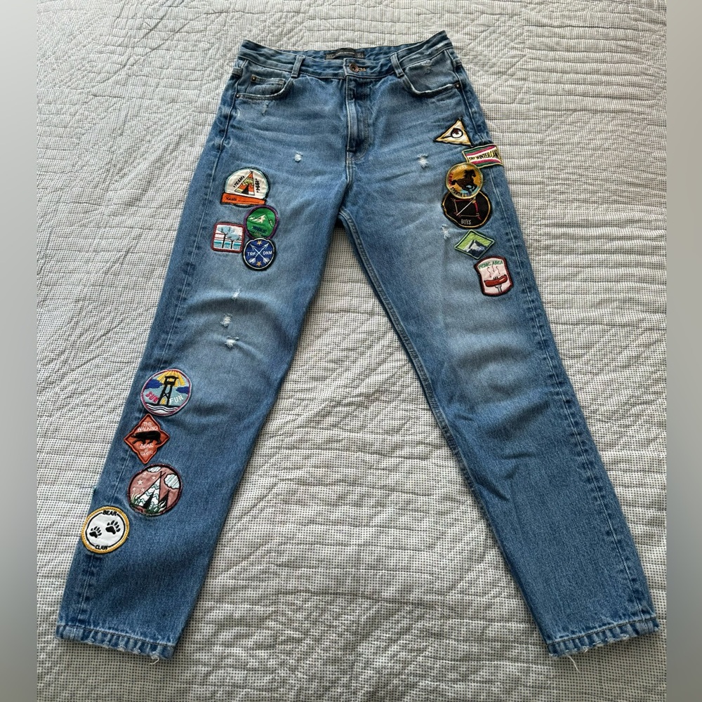 Zara denim jeans with patches